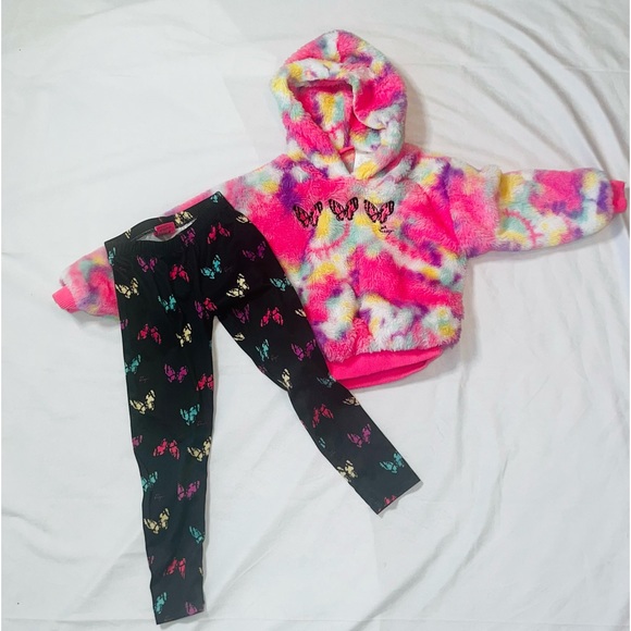 Betsy Johnson Hooded Sweatshirt Leggings 2pc outfit Girls XS Butterfly Rainbow - Picture 2 of 12